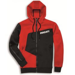Толстовка "DUCATI" черная с красной вставкой с капюшоном на замке, размер S